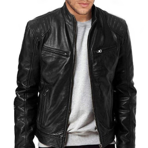 Mens Leather Jacket Fashion Motorcycle Leather Jacket Stand Collar Slim Fit PU Jacket