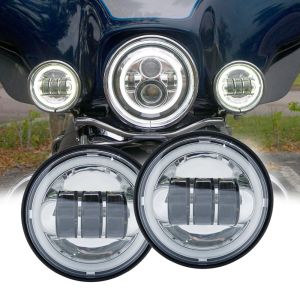 Chrome 2 PCS 4.5 นิ้วรถจักรยานยนต์ไฟ LED หมอก DRL 30W กันน้ํา 4 1/2 เสริมผ่านโคมไฟสําหรับรถจักรยานยนต์ harley หมอกโคมไฟ