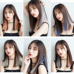 Synthetic Color Wig Piece Invisible Highlighting Hair Extension Piece Female Long Straight False Hair Extintion Short Hair