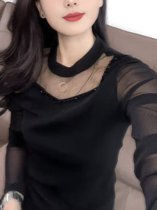 UYFY | Fashionable Black Mesh T-Shirt Womens Korean Style Slim Fit White Enhancing Large Size Anti-Aging Top For Spring Season