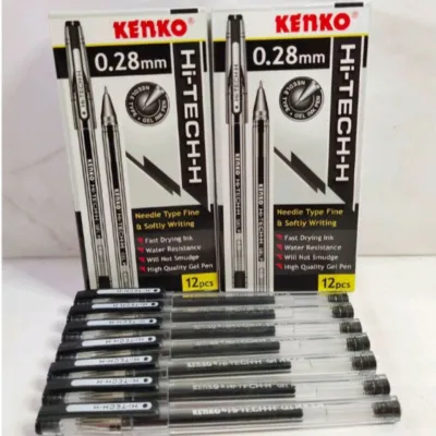 1 Pak Pulpen Kenko HiTech / Pulpen Lancip 0.28mm Hitam Isi 12 Pcs