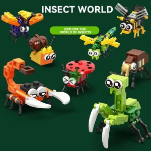 Insect Animals Model Set Building Blocks Toy Assembly Bee Dragonfly Mantis Bricks Toy Interesting Animal Ornaments For Kids Gift