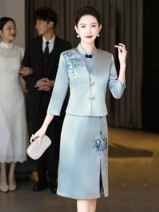 ชุดกี่เพ้าฤดูร้อน Elegance Wedding Dress ชุดสองชิ้นสำหรับคุณแม่เจ้าสาว ชุดราตรีที่สง่างามและสง่างามสำหรับคุณย่ามีดีไซน์ที่ปรับปรุงแล้ว