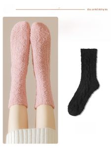 JINGCHI | Tất ấm mùa đông Coral Fleece dày dành cho nữ Tất đi trong nhà dài đến bắp chân Tất ấm cỡ lớn thoải mái thoáng khí