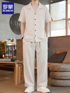 ROMON | Vintage Thin Summer Mens Casual Shirt and Pants Set