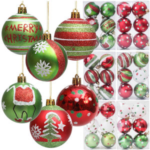 6Pcs Painted Christmas Ball 6cm Glitter Colorful Xmas Tree Hanging Ball Christmas Decoration Holiday Party Supplies