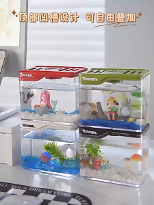 ตู้ปลา ตู้ปลาพลาสติกใส ความคมชัดสูง เหมาะสำหรับเลี้ยงปลากัด ตู้ปลาเล็ก Mini การตกแต่งเดสก์ท็อป สำนักงาน