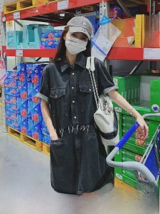 Summer Slimming Casual Loose Womens Denim Dress Small Design French Vintage Sweet Spicy Skirt Korean Style H-Line Dress