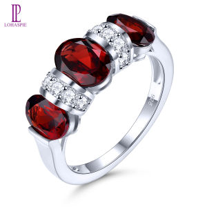 Lohaspie Jewelry Original 3.8 Carats 925 Silver Ring With Gemstone Natural Garnet Ring Oval Cut Gemstone Ring Garnet Ring For Women Jewelry