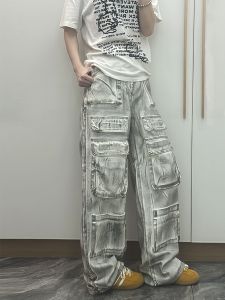 กางเกงยีนส์ทรงหลวมสไตล์ย้อนยุคสไตล์อเมริกันสำหรับผู้หญิง กางเกงขายาวทรงหลวมสไตล์ลำลองสำหรับฤดูร้อนปี 2025