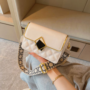 กระเป๋าสตางค์สี่เหลี่ยมเล็กแบบสะพายไหล่สำหรับผู้หญิง กระเป๋าสะพายข้างแบบสะพายข้างแบบลำลอง สายรัดกว้าง สไตล์เรียบง่าย