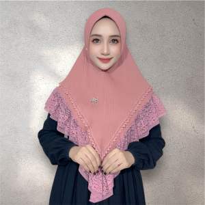 Jilbab instan Selena bergo renda soft pad sabit Jersey Barbara plisket ory Fo hijab