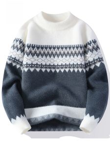 ROMON | Romon Mens Knitted Sweater Round Neck Pullover Thickened Casual Loose Winter Fashion Warm Long Sleeve Basic Youth Style