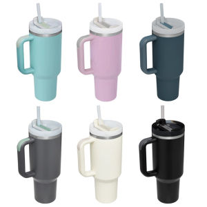 【New Arrival】40oz Straw Insulated Tumbler with Handle Vacuum Insulated Cup Stainless Steel Portable Water Cup for Cold Hot Beverages