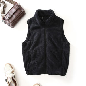Thickened Fleece Woolen Vest for Men Winter Casual Stand Collar Long Sleeve Warm Comfortable Zippered Open Front Coat