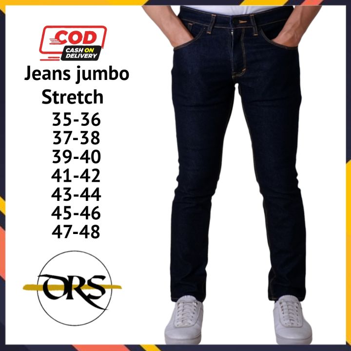 Celana jeans pria jumbo stretch slim fit bahan melar ukuran 40 42
