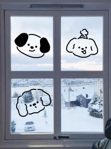 Modern Minimalist Cartoon Dog Wall Stickers Waterproof Oil Proof Child Pet Shop Decorative Glass Door Stickers Kitchen Decor