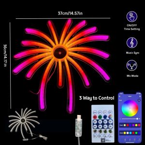 RGB Fireworks Neon Sign LED Light USB Powered Colorful Night Lamp Wall Decor for Bedroom Living Room Party Holiday Xmas Gift