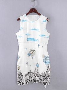 Fresh Floral Print Silk Sleeveless Women's Dress: A Perfect Commute Style