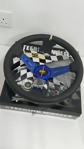 [MYC] OMP 14inch Aluminum Frame PU Leather 6-Bolt Car Racing Steering Wheel W/ Horn (Red Color) CL-593