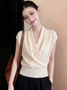 V.C.I | Crisscross V-Neck Ice Silk Slimming Knit Blouse