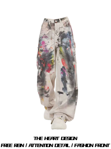 Quần Jeans Denim Ống Rộng Cạp Cao in Graffiti Phong Cách Đường Phố Mỹ Cổ Điển Cho Nữ Quần Dài Dài Đến Sàn Dáng Rộng