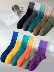 Mens and Womens Mid-Calf Socks Long Pure Cotton Socks Macaron Gradient Color Tie-Dye Socks Basketball Socks Bunching Socks Ins Trendy