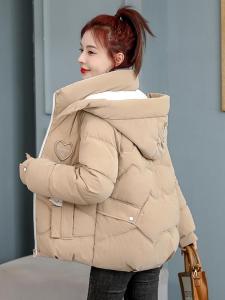 Womens Short down Cotton Jacket Winter Thickened Outerwear Bread Style Coat Korean Loose Fit Zipper Pocket Detachable Hat