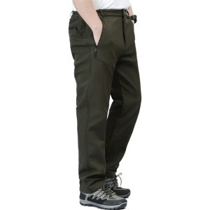 Mens Winter Thickened Fleece Lined Windproof Waterproof Cold Resistant Snow Mountain Warm Soft Shell Fleece Lined Trousers