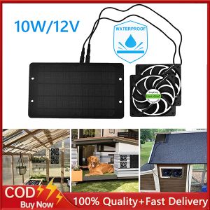 ชุดแผ่นเสียงและเครื่องหล่อเย็น 10W 12V กันน้ำพลังงานแสงอาทิตย์พัดลม รสชื่อสินค้าของคุณ คู่สำหรับสุนัขครอบแก้วเรือนกระจกไก่ RV