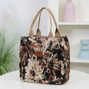 Thick fabric with floral pattern handbag lunch bag lunch box storage bag portable shopping bag everyday miscellaneous bag.