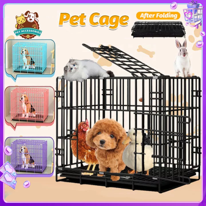 Dog Cage Foldable Pet Cage with Poop Tray Heavy Duty Pet Collapsible ...