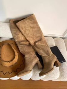 High-Tube Booties Knight Style Fashion Boots High Heel Thickened Leg Effect Long Booties for Young Women And Mothers