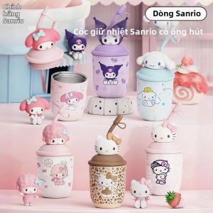 Disney | Cốc/Cốc Nắp Đậy Có Ống Hút Thiết Kế HelloKitty Cách Nhiệt