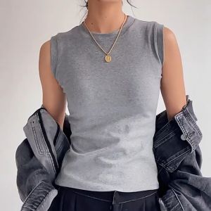 ZARA style Tank Top for Women stretchable cotton racerback ribbed Casual Plain Rib-Knit round Neck Sleeveless tank top fit for 40-65kg