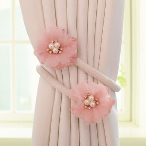 New Pearl Flower Silk Curtain Tie Bendable Luxury Beautifull Pair of Curtain Hooks Gathered Clip American Country Style