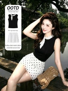 SUHUIQIAN | Polka Dot High Waist A-Line Skirt Set