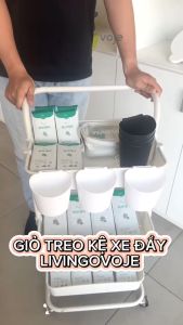 Giỏ đựng đồ treo xe đẩy spa - xe đẩy 3 tầng - LivingOvoje - Màu trắng đen