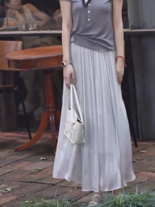 MANMI | Grey Simple Gentle Style Drape Slimming High-Waist Casual Skirt