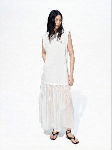 MO&Co. | Summer New Letter Embroidered Fake Two-Piece Sleeveless Wide-Shoulder Lace Dress