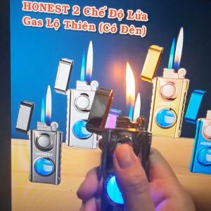 Bật Lửa Gas Đá Lộ Thiên 2 Chế Độ HONEST 617 Có Đèn Led ( Có Hộp - Tặng Kèm Bộ Đá Lửa 6 Viên) Hộp Quẹt Gas Đá Độc Lạ