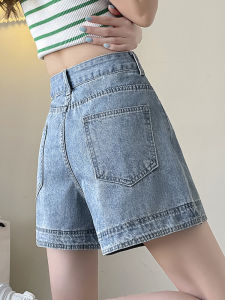 กางเกงขาสั้นผ้ายีนส์เอวสูงสำหรับผู้หญิงในช่วงฤดูร้อน กางเกงขาสั้นทรงเอบาง กางเกงขายาวทรงเอสำหรับผู้หญิง