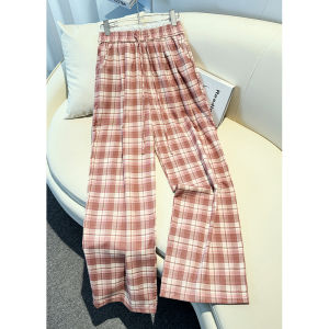 La Chapelle | Design Lace Check Wide Leg Pants Summer High Waist Loose Straight Trousers