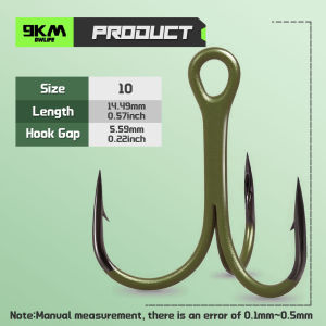 9KM DWLIFE | 9KM Fishing Treble Hooks Triple Hook Military Green Coating 10Pcs Round Bend Hook for Catfish Bass Trout Saltwater Freshwater