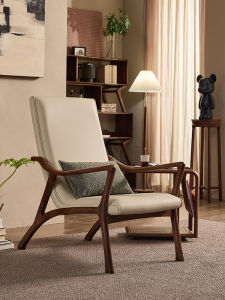 North American Black Walnut Leather Casual Chair Living Room Italian Minimalist Solid Wood Armrest Recliner Light Single Sofa Chair