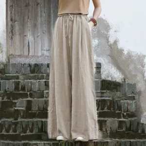 Elegant Cotton Linen Wide Leg Pants Womens Loose Casual Trousers Artistic Vintage Drapey Pants plus Size Comfortable Trousers