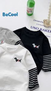 Áo Phông Chó Phối Tay Kẻ Cho Bé BECOOL Áo Phông Dài Tay Chất Cotton Zip Cho Bé Trai-Bé Gái Từ 8-20kg