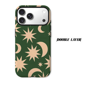 Green Moon Star Phone Case for iPhone 18 17 16 15 14 13 12 11 Air Pro Max Plus Double-layer Cover