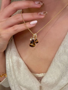 Gold Cats Eye Double Gourd Long Sweater Chain Necklace Womens Style 2025 New Luxury Minimalist Tiger Eye Stone Pendant