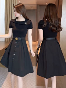 Váy Chữ a Mùa Hè Tay Ngắn Thanh Lịch Cạp Cao Cho Nữ Váy Midi Dài Vừa Phải Thời Trang Váy Ngắn Hai Mảnh Giả